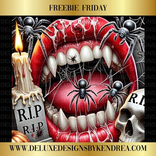 Spooky Halloween Red Lips PNG – Hyper-Realistic Airbrush Art with Skulls, Spiders, and Gothic Details