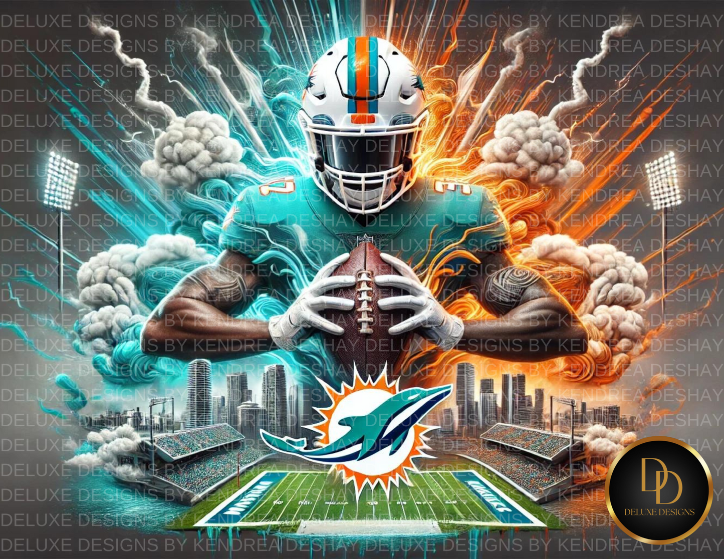 Ultimate NFL Team AI Art Bundle: 32 Vibrant Cityscape Football Player Illustrations for Every NFL Team