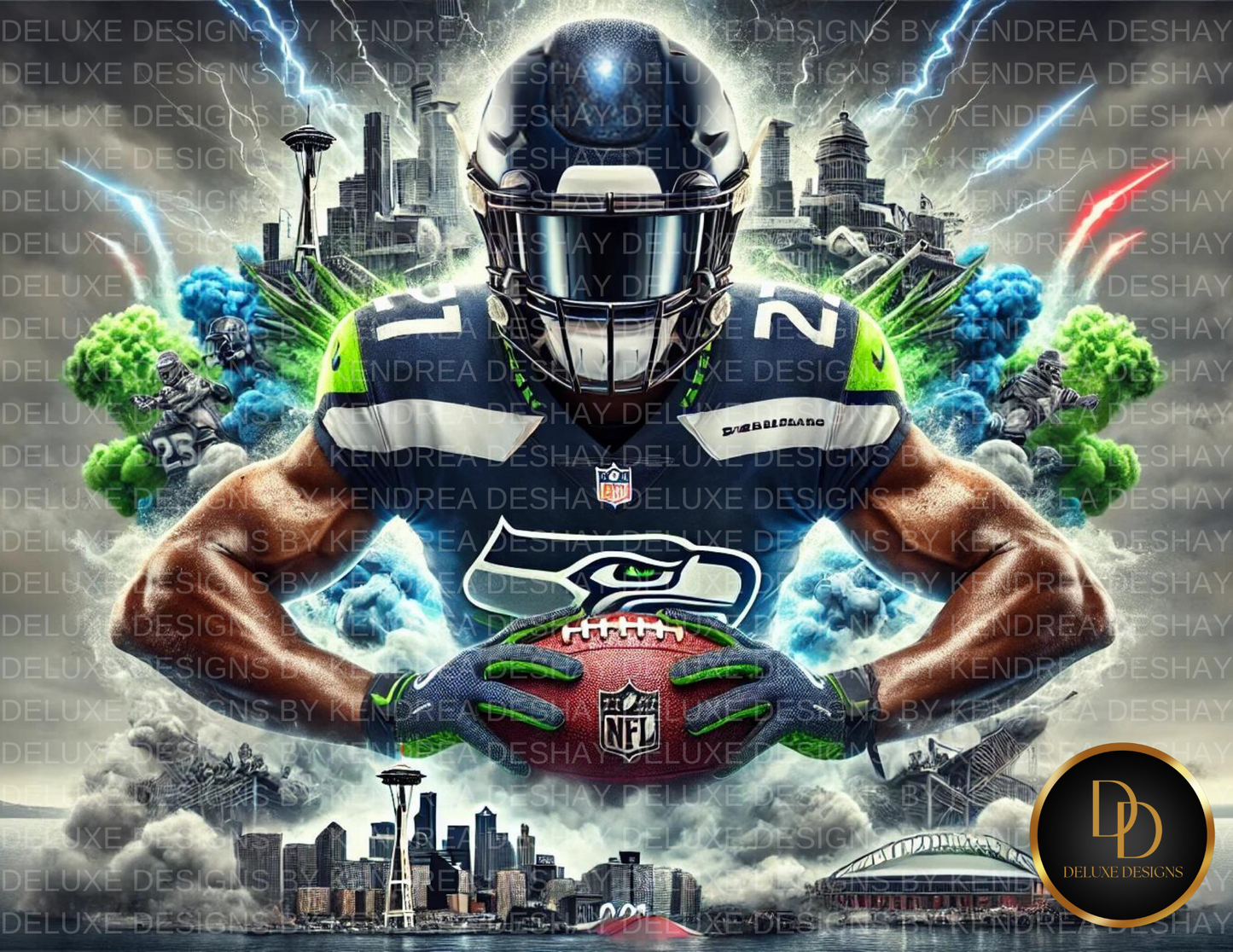 Ultimate NFL Team AI Art Bundle: 32 Vibrant Cityscape Football Player Illustrations for Every NFL Team